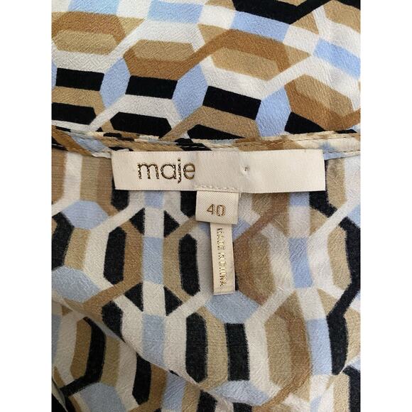 MAJE Rachelli Shirred Printed Crepe De Chine Midi Dress Light Blue Beige… - Picture 11 of 11